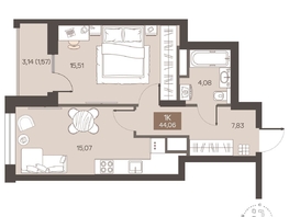 Продается 1-комнатная квартира ЖК Заря, дом 2.1, 44.06  м&sup2;, 7110000 рублей