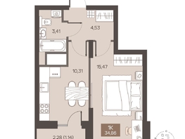 Продается 1-комнатная квартира ЖК Заря, дом 2.1, 34.86  м&sup2;, 6390000 рублей