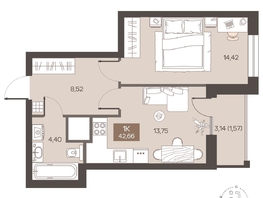 Продается 1-комнатная квартира ЖК Заря, дом 2.1, 42.66  м&sup2;, 7240000 рублей