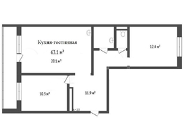 3-комнатная квартира, 63 м², 3/17 этаж