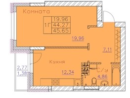 Продается 1-комнатная квартира ЖК Ленина, дом 116, блок-секция 2, 45.65  м², 4793250 рублей