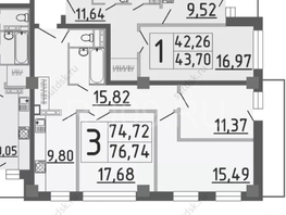 Продается 3-комнатная квартира Челюскинцев ул, 76.7  м², 9500000 рублей