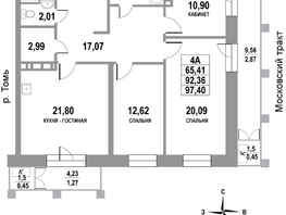 Продается 4-комнатная квартира ЖК Московский, дом 1, 97.4  м², 13636000 рублей