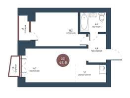 Продается 2-комнатная квартира ЖК Белозерский, корпус 2, 44.9  м², 8944572 рублей