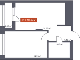 Продается 1-комнатная квартира ЖК Ломоносов, 40.49  м², 8745000 рублей