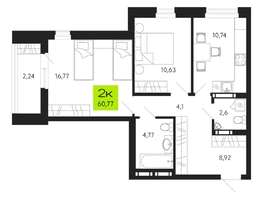 Продается 2-комнатная квартира ЖК Поэзия, 60.77  м², 8934000 рублей