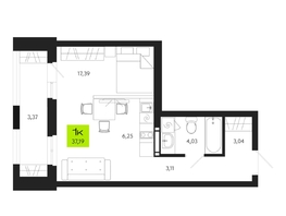 Продается 1-комнатная квартира ЖК Поэзия, 37.19  м², 5790000 рублей