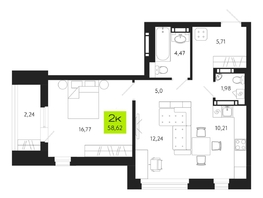 Продается 2-комнатная квартира ЖК Поэзия, 58.62  м², 8750000 рублей