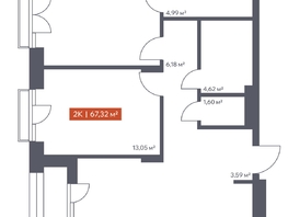 Продается 2-комнатная квартира ЖК Ломоносов, 67.32  м&sup2;, 13410144 рублей